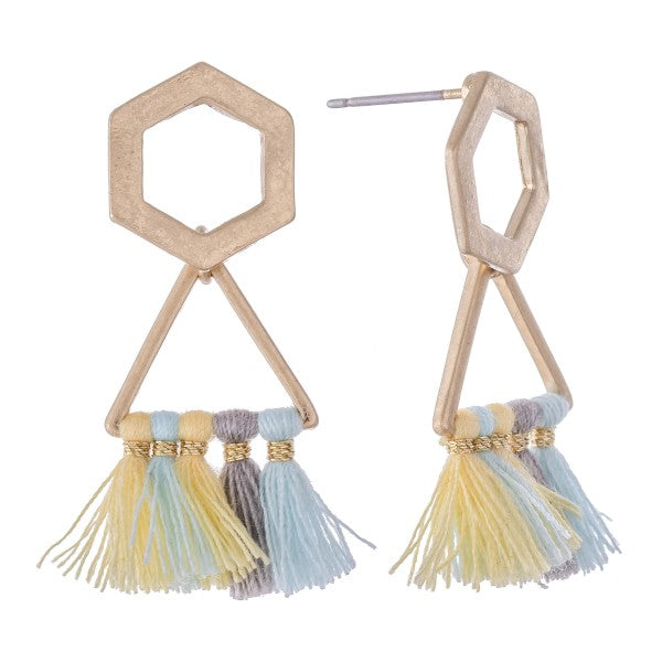 Geometric Shape Tassel Drop Earrings