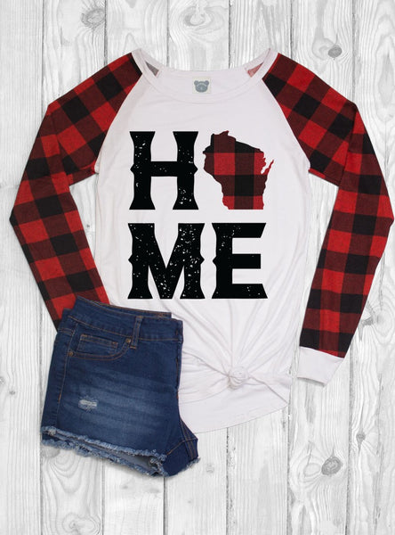 *Plus Size* WI - HOME Long Sleeve with Plaid - White