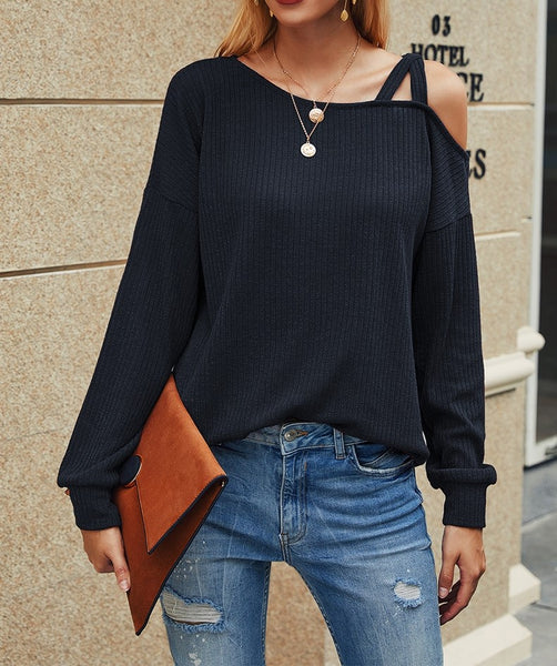 Long Sleeve Cold Shoulder - Navy