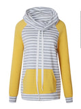 Striped Funnel Neck Pullover - Yellow