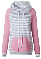 Striped Funnel Neck Pullover- Pink