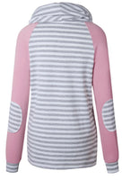 Striped Funnel Neck Pullover- Pink